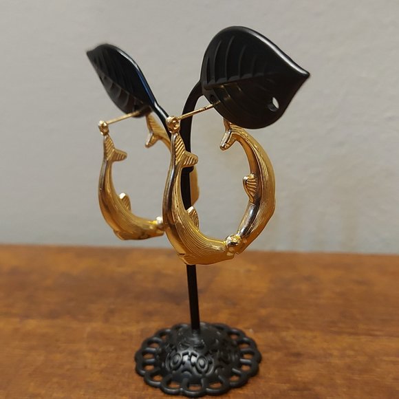 14K Gold Fish Hoop Earrings - Picture 1 of 7